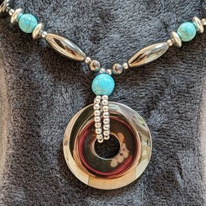 Hematite Turquoise Stainless Steel High Polish Necklace Beaded Pendant